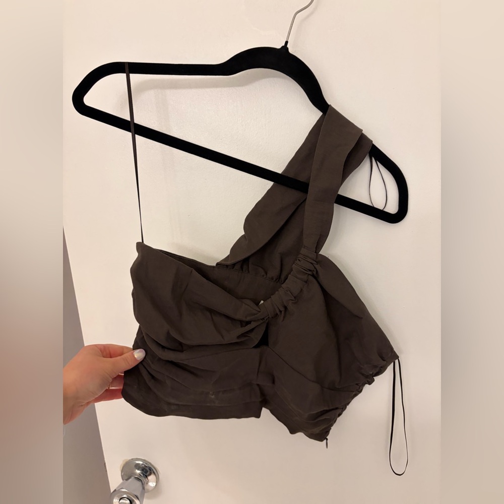 Zara brown One-Shoulder Ruched Crop Top